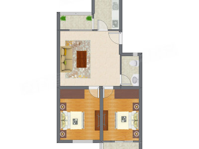 2室1厅 58.40平米
