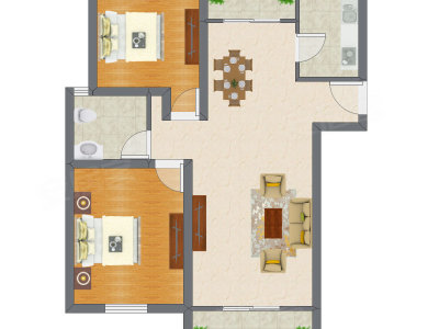 2室2厅 95.68平米户型图