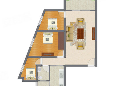 3室1厅 98.00平米户型图