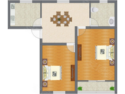 2室1厅 62.57平米户型图