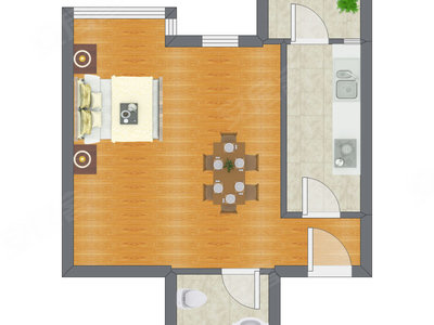 1室0厅 34.05平米户型图
