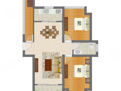 2室2厅 93.42平米户型图