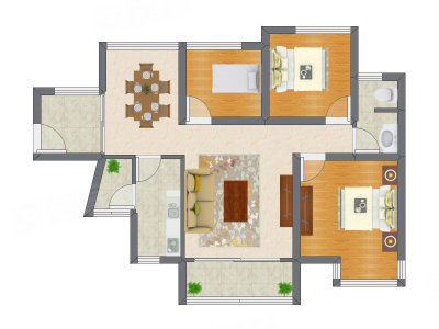 3室2厅 90.22平米户型图