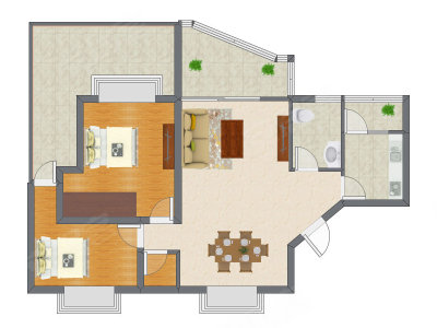2室2厅 74.37平米户型图