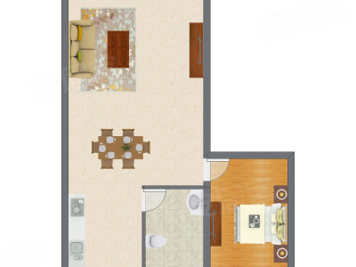 1室1厅 60.09平米户型图