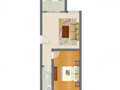 1室1厅 65.64平米户型图