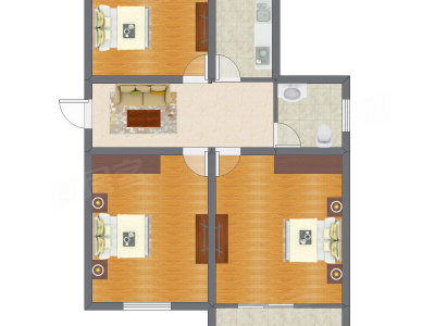 3室1厅 73.45平米户型图