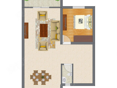 1室2厅 87.16平米户型图