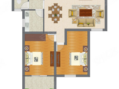 2室2厅 88.34平米户型图