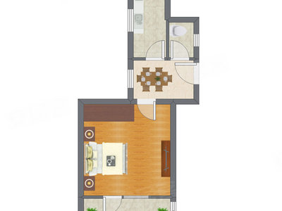 1室1厅 43.69平米户型图