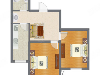 2室1厅 65.74平米户型图