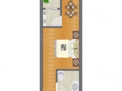 1室1厅 42.77平米户型图