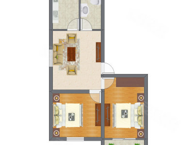 2室1厅 45.88平米户型图