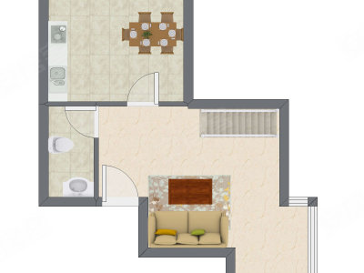 1室2厅 43.31平米户型图
