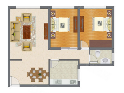 2室2厅 97.43平米户型图
