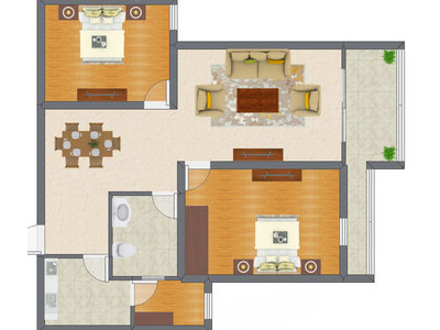 2室2厅 98.45平米户型图