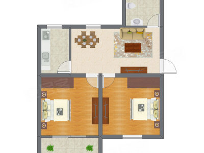 2室1厅 57.99平米