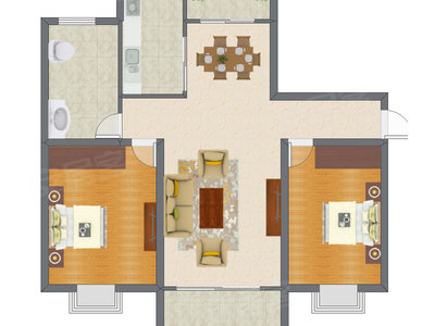 2室2厅 89.89平米