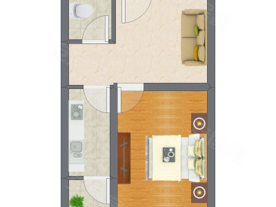 1室1厅 42.50平米户型图