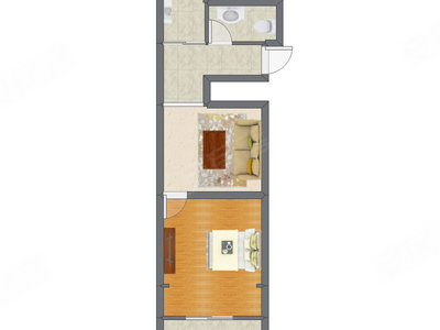 1室1厅 37.25平米户型图