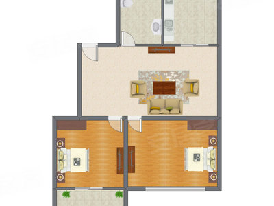 2室1厅 69.24平米户型图