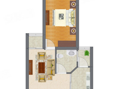 1室1厅 39.00平米户型图