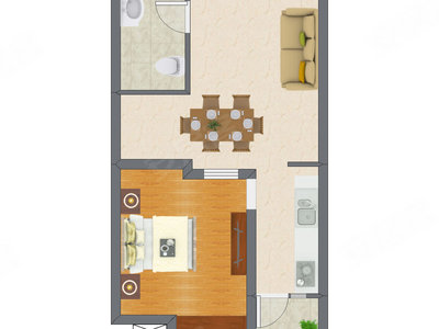 1室2厅 56.32平米户型图