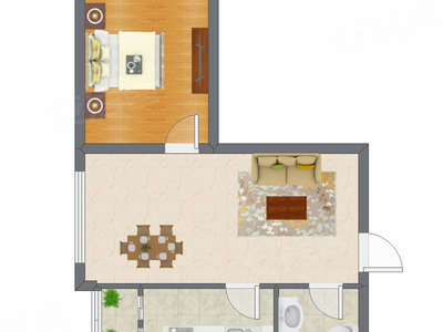 1室2厅 57.00平米户型图