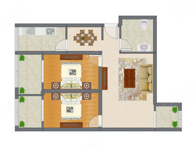 2室2厅 86.36平米户型图