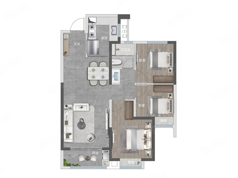 龙湖揽境3室2厅1卫99㎡南北169万
