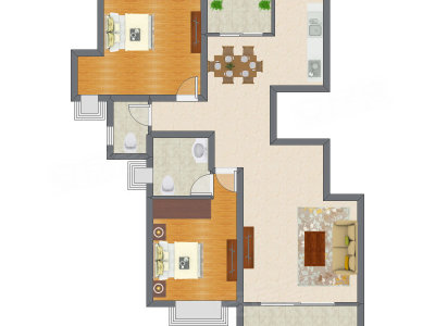 2室2厅 115.83平米户型图