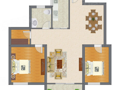 2室2厅 66.25平米户型图