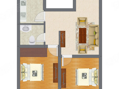 2室1厅 58.42平米户型图