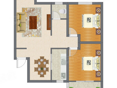 2室2厅 88.45平米户型图