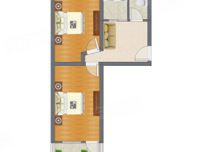 2室1厅 58.85平米户型图