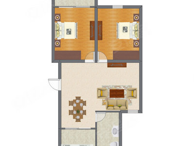 2室2厅 88.67平米户型图