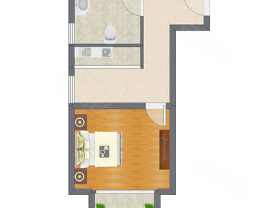 1室1厅 51.29平米户型图
