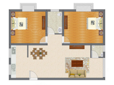 2室1厅 76.30平米户型图