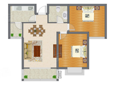 2室2厅 95.99平米户型图