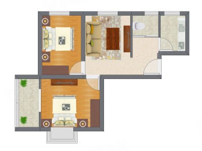 2室1厅 64.31平米户型图