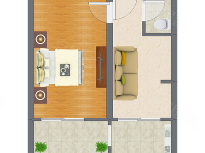 1室1厅 36.32平米户型图