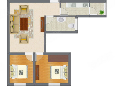 2室1厅 52.40平米