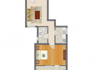 1室1厅 74.64平米户型图
