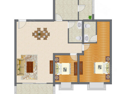 2室2厅 107.00平米户型图