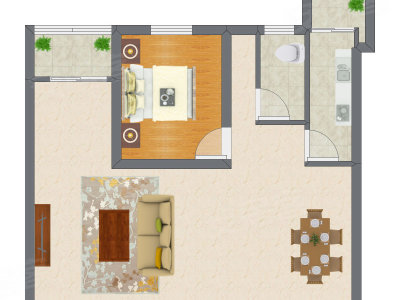 1室2厅 59.70平米户型图