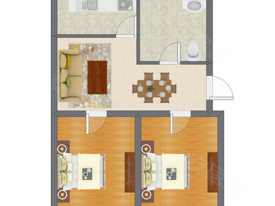 2室1厅 47.03平米户型图