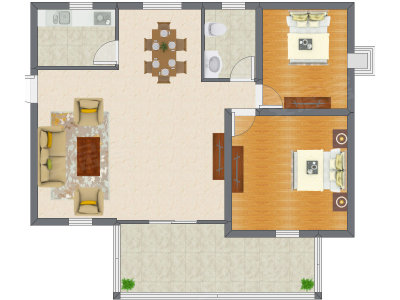 2室2厅 69.15平米户型图