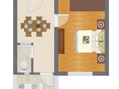 1室1厅 36.77平米户型图