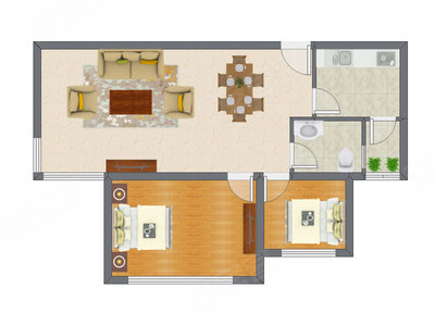 2室2厅 40.50平米户型图