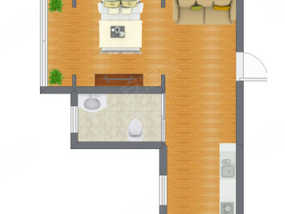 1室1厅 32.79平米户型图